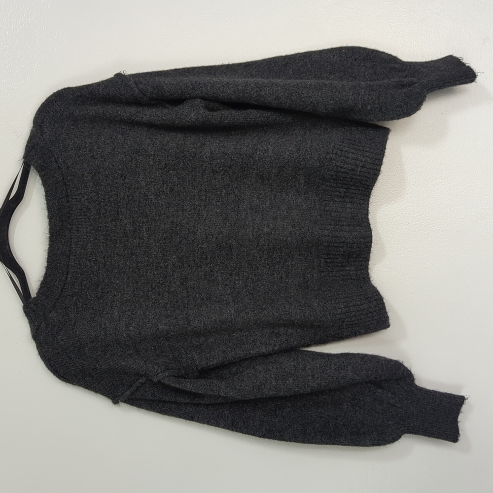 Topshop‎ Dark Gray Long Puff Sleeve V Neck Cardigan Sweater Size 4-6 - Picture 7 of 9